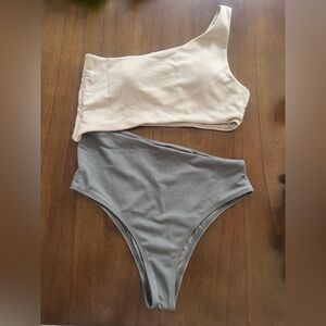 Gray and Cream Bikini Bottoms
